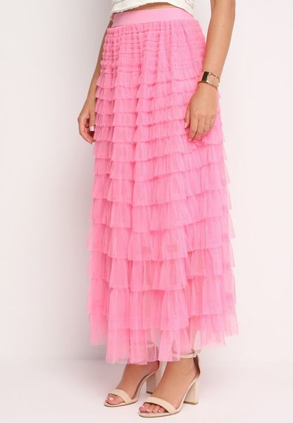 Różowa Tiulowa Spódnica z Falbanami i Gumką w Pasie Missalima. Czerwone spódnice Born2be, l, bez wzorów, z tiulu, maxi. Za 44.99 zł.