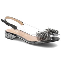 Sandały damskie D&A by S.Barski o eleganckim fasonie z transparentną cholewką ozdobną kokardą z cyrkoniami i efektownym obcasem czarne, MR62-9073 Bla. Czarne sandały S.BARSKI, z aplikacjami, eleganckie, bez obcasa, na obcasie, bez zapięcia. Za 179.99 zł.