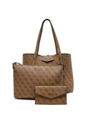 Guess Torebka Brenton Tote HWEBG8 39023 Brązowy. Brązowe shopper Guess, z aplikacjami, ze skóry, bez dodatków. Za 669.99 zł.
