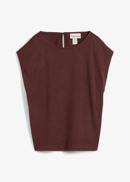 Koszulka oversize w optyce dzianiny. Brązowe bluzki bonprix, bez wzorów, z dzianiny, bez kołnierzyka, bez ramiączek. Za 59.99 zł.
