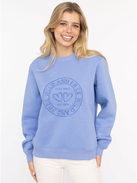 Zwillingsherz Bluza "Happy Vibes" w kolorze błękitnym rozmiar: L/XL. Niebieskie bluzy Zwillingsherz, l, bez wzorów, bez kaptura. Za 219.60 zł.