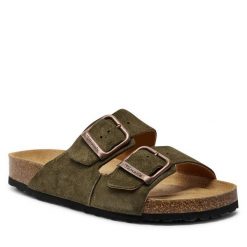 Klapki Tamaris. Zielone klapki Tamaris, bez wzorów, bez obcasa. Za 199.99 zł.