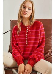 Bianco Lucci Sweter w kolorze czerwono-jasnoróżowym rozmiar: onesize. Czerwone swetry Bianco Lucci, bez wzorów, bez ramiączek. Za 65.99 zł.