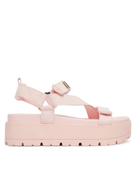 Guess Sandały FLJFTT DEN03 Różowy jasny. Czerwone sandały Guess, z aplikacjami, z materiału, bez obcasa, na płaskiej podeszwie, bez zapięcia. Za 297.99 zł.