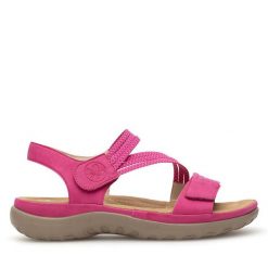Sandały Rieker. Czerwone sandały Rieker, bez wzorów, bez obcasa, na płaskiej podeszwie, bez zapięcia. Za 259.99 zł.