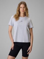 4F T-shirt regular gładki damski - szary XL. Szare koszulki sportowe 4f, bez wzorów, z materiału, bez ramiączek, na fitness i siłownię. Za 49.99 zł.