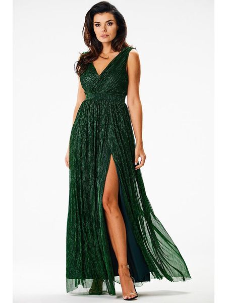 Awama Sukienka w kolorze zielonym rozmiar: XL. Zielone sukienki Awama, xl, bez wzorów, bez kołnierzyka, bez ramiączek, maxi. Za 219.08 zł.