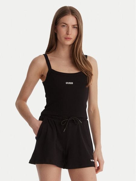 Guess Top V6GP16 K3180 Czarny Regular Fit. Czarne topy Guess, l, z aplikacjami, z wiskozy, bez kołnierzyka, bez ramiączek. Za 102.99 zł.