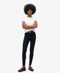 Superdry Wysokie damskie jeansy skinny z bawełny organicznej — Viper Blue Black. Niebieskie jeansy Superdry, z aplikacjami, z podwyższonym stanem. Za 284.90 zł.