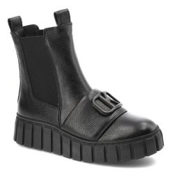 Czarne Botki Karino Skórzane Buty Damskie. Czarne botki Karino, bez wzorów, ze skóry, bez obcasa, na platformie, bez zapięcia. Za 409.00 zł.