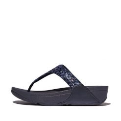 Sandały damskie FitFlop Lulu Crystal-Mix Toe-Post. Niebieskie sandały FIT FLOP, bez wzorów, bez obcasa, bez zapięcia. Za 458.00 zł.