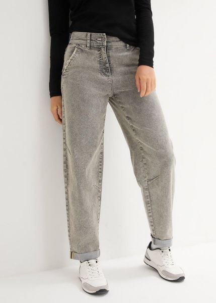 Jeansy boyfriend z efektem vintage. Niebieskie jeansy bonprix, bez wzorów. Za 124.99 zł.