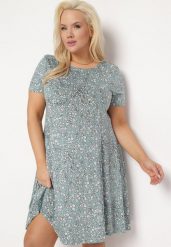 Zielona Sukienka Mini w Drobne Kwiatki z Elastycznej Wiskozy Megarra. Zielone sukienki Born2be, l, bez wzorów, z wiskozy, bez kołnierzyka, bez ramiączek, mini. Za 49.99 zł.