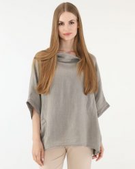 Luźna bluzka z lnu. Bluzki Unisono, l, bez wzorów, z tkaniny, bez kołnierzyka, bez ramiączek. Za 219.00 zł.