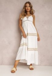 Biała Sukienka Ianina. Białe sukienki Renee, m, bez wzorów, z bawełny, eleganckie, bez kołnierzyka, bez ramiączek, maxi, rozkloszowane. Za 154.99 zł.