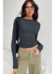 MADMEXT Koszulka w kolorze antracytowym rozmiar: L. Czarne bluzki MADMEXT, l, bez wzorów, bez kołnierzyka, bez ramiączek. Za 78.99 zł.