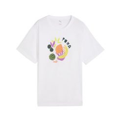 Damska koszulka GRAPHICS Relaxed Fruity PUMA White. Białe koszulki sportowe Puma, bez wzorów, z gumy, bez ramiączek. W wyprzedaży za 74.00 zł.