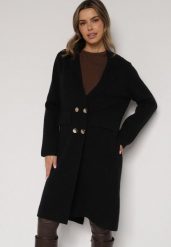 Czarny Elegancki Długi Płaszcz Dwurzędowy Oritusa. Czarne płaszcze Born2be, uniwersalny, bez wzorów, z jeansu, bez kaptura. Za 129.99 zł.