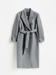 Płaszcz z wełną Manteco - ciemnoszary. Szare płaszcze Reserved, l, bez wzorów, z tkaniny, bez kaptura. Za 699.99 zł.