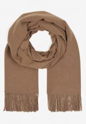 Ciemnobeżowy Szalik Długi z Frędzlami z Domieszką Wełny Torilisa. Brązowe szaliki Born2be, bez wzorów, z dzianiny, klasyczne. Za 44.99 zł.