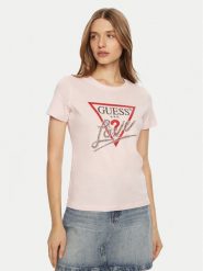 Guess T-Shirt W5RI10 I3Z14 Różowy Regular Fit. Czerwone t-shirty Guess, xl, z aplikacjami, z bawełny, bez kołnierzyka, bez ramiączek. Za 119.99 zł.