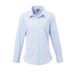 Damska Bawełniana Koszula Z Długim Rękawem W Kratkę Micro Gingham. Niebieskie koszule PREMIER, l, bez wzorów, z bawełny, casualowe, bez kołnierzyka, bez ramiączek. Za 142.99 zł.