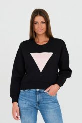 GUESS Czarna damska krótka bluza, Rozmiar L. Czarne bluzy sportowe Guess, l, z aplikacjami, bez kaptura. W wyprzedaży za 199.99 zł.