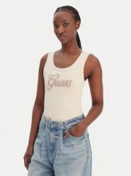 Guess Top W6GP22 K2954 Beżowy Regular Fit. Brązowe topy Guess, s, z aplikacjami, z syntetyku, bez kołnierzyka, bez ramiączek. Za 189.99 zł.