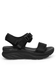 Skechers Sandały D'LUX WALKER 119824 BBK Czarny. Czarne sandały Skechers, bez wzorów, z materiału, bez obcasa, na płaskiej podeszwie, bez zapięcia. Za 289.99 zł.