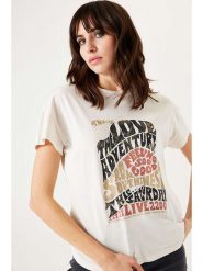 Garcia Koszulka w kolorze kremowo-czarnym rozmiar: S. Brązowe bluzki Garcia, s, bez wzorów, z bawełny, bez kołnierzyka, bez ramiączek. Za 89.45 zł.