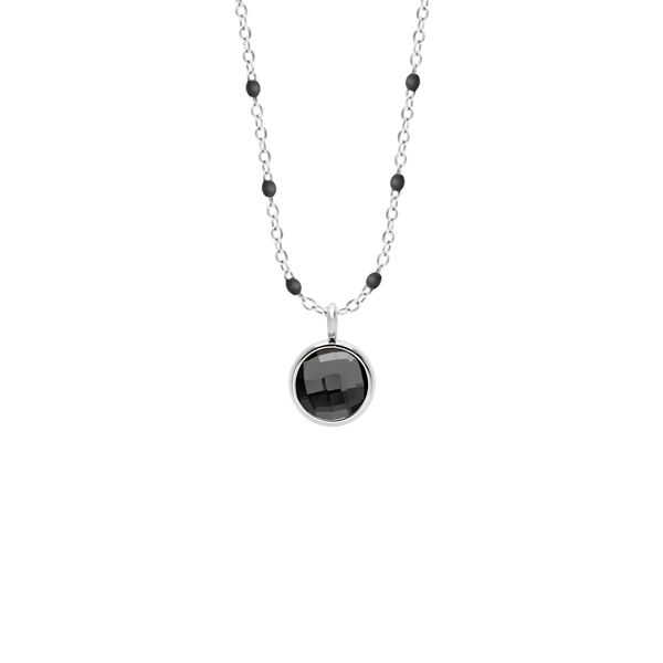 Naszyjnik z posrebrzanym czarnym kryształem na emaliowanym łańcuszku. Czarne naszyjniki Lilou, posrebrzane. Za 258.00 zł.