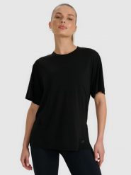 4F T-shirt oversize z modalem damski - czarny L. Czarne t-shirty 4f, l, bez wzorów, z jersey, bez kołnierzyka, bez ramiączek. Za 99.99 zł.