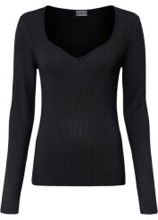 Sweter z dekoltem z wycięciem w serce. Czarne swetry bonprix, bez wzorów, bez ramiączek. Za 99.99 zł.