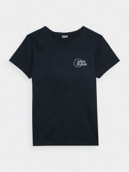 4F T-shirt slim z nadrukiem damski - granatowy XS. Niebieskie t-shirty 4f, xs, bez wzorów, z bawełny, bez kołnierzyka, bez ramiączek. W wyprzedaży za 29.99 zł.
