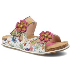 Klapki damskie Laura Vita, cholewka ze skóry naturalnej dwa regulowane paski na rzep wygodna podeszwa, beżowe, 32 AS318-32. Brązowe klapki Laura Vita, bez wzorów, ze skóry, bez obcasa. Za 319.00 zł.