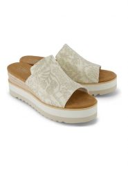 TOMS Klapki w kolorze kremowym na koturnie rozmiar: 37. Brązowe klapki Toms, bez wzorów, z otwartym noskiem, bez obcasa, na koturnie. Za 164.95 zł.