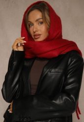 Bordowy Szalik Ozdobiony Frędzlami Esalirea. Czerwone szaliki Renee, na jesień, bez wzorów, wizytowe. Za 44.99 zł.