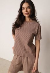 Brązowy Klasyczny T-shirt z Bawełny o Prostym Kroju Phemeni. Brązowe t-shirty Born2be, l, bez wzorów, z bawełny, bez kołnierzyka, bez ramiączek. Za 59.99 zł.