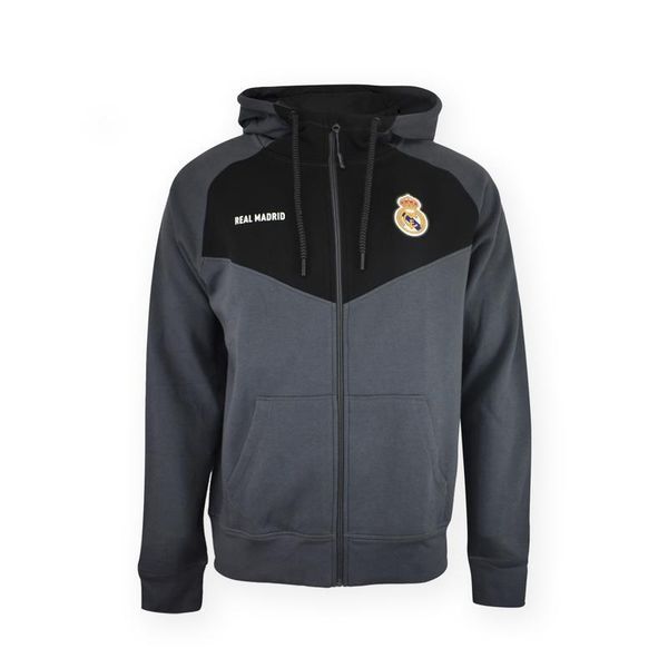 Nowoczesna bluza z kapturem Real Madryt. Czarne bluzy REAL MADRID, bez wzorów, z kapturem. W wyprzedaży za 278.95 zł.