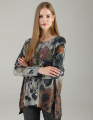 Luźna bluzka z dzianiny. Szare bluzki Unisono, bez wzorów, z dzianiny, bez kołnierzyka, bez ramiączek. Za 169.00 zł.