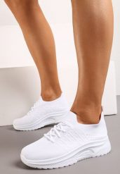 Białe Wsuwane Buty Sportowe z Elastyczną Cholewką i Ozdobną Wstawką na Podeszwie Moonsara. Białe obuwie sportowe Born2be, z jeansu, bez zapięcia, na fitness i siłownię. Za 44.99 zł.
