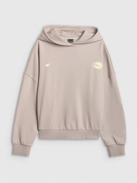 4F Bluza dresowa oversize z kapturem damska - beżowa S. Brązowe bluzy 4f, s, bez wzorów, z dresówki, z kapturem. W wyprzedaży za 99.99 zł.