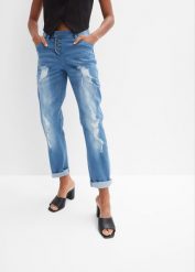 Dżinsy boyfriend, średni stan. Niebieskie jeansy bonprix, bez wzorów. Za 169.99 zł.