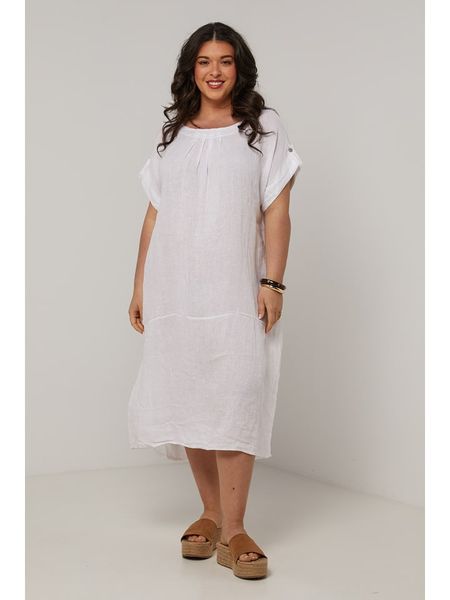 Curvy Lady Lniana sukienka w kolorze białym rozmiar: 40/42. Białe sukienki Curvy Lady, na co dzień, bez wzorów, ze lnu, klasyczne, bez kołnierzyka, bez ramiączek, midi, proste. Za 202.03 zł.