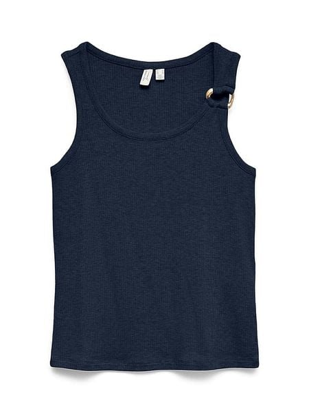 Vero Moda Top w kolorze granatowym rozmiar: L. Niebieskie topy Vero Moda, l, z aplikacjami, prążkowane, bez kołnierzyka, bez ramiączek. Za 70.90 zł.