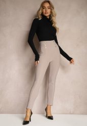 Jasnobeżowe Legginsy Bawełniane High Waist Ozdobione Guzikami Liorvia. Brązowe legginsy Renee, l, bez wzorów, z bawełny, z podwyższonym stanem. Za 39.99 zł.