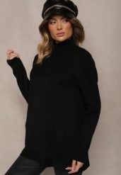 Czarny Sweter Półgolf z Bawełną i Kieszenią z Przodu Emittes. Czarne swetry Renee, l, bez wzorów, z bawełny, bez ramiączek. Za 84.99 zł.
