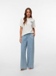 Vero Moda Koszulka w kolorze białym ze wzorem rozmiar: M. Białe bluzki Vero Moda, m, bez wzorów, z bawełny, bez kołnierzyka, bez ramiączek. Za 60.99 zł.