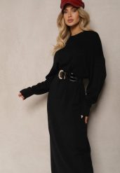 Czarna Pudełkowa Sukienka z Dzianiny z Wiskozą Maziala. Czarne sukienki Renee, na co dzień, bez wzorów, z dzianiny, eleganckie, bez kołnierzyka, bez ramiączek, midi. Za 119.99 zł.