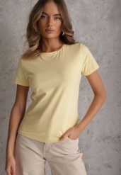 Żółty T-shirt z Bawełny z Okrągłym Dekoltem Nedima. Żółte t-shirty Renee, m, bez wzorów, z bawełny, bez kołnierzyka, bez ramiączek. Za 39.99 zł.